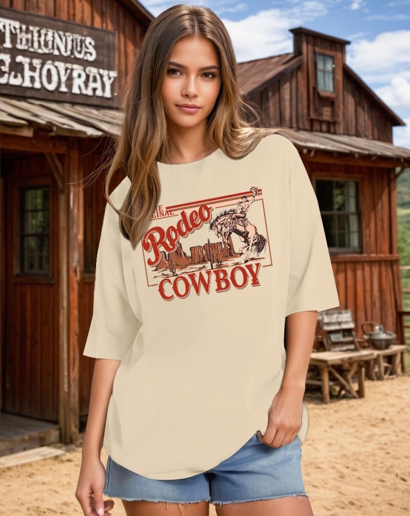 Western Shirts for Women Vintage Rodeo Shirts Wild West Cowboy T Shirt Oversized Country Music Short Sleeve Tops - Image 2