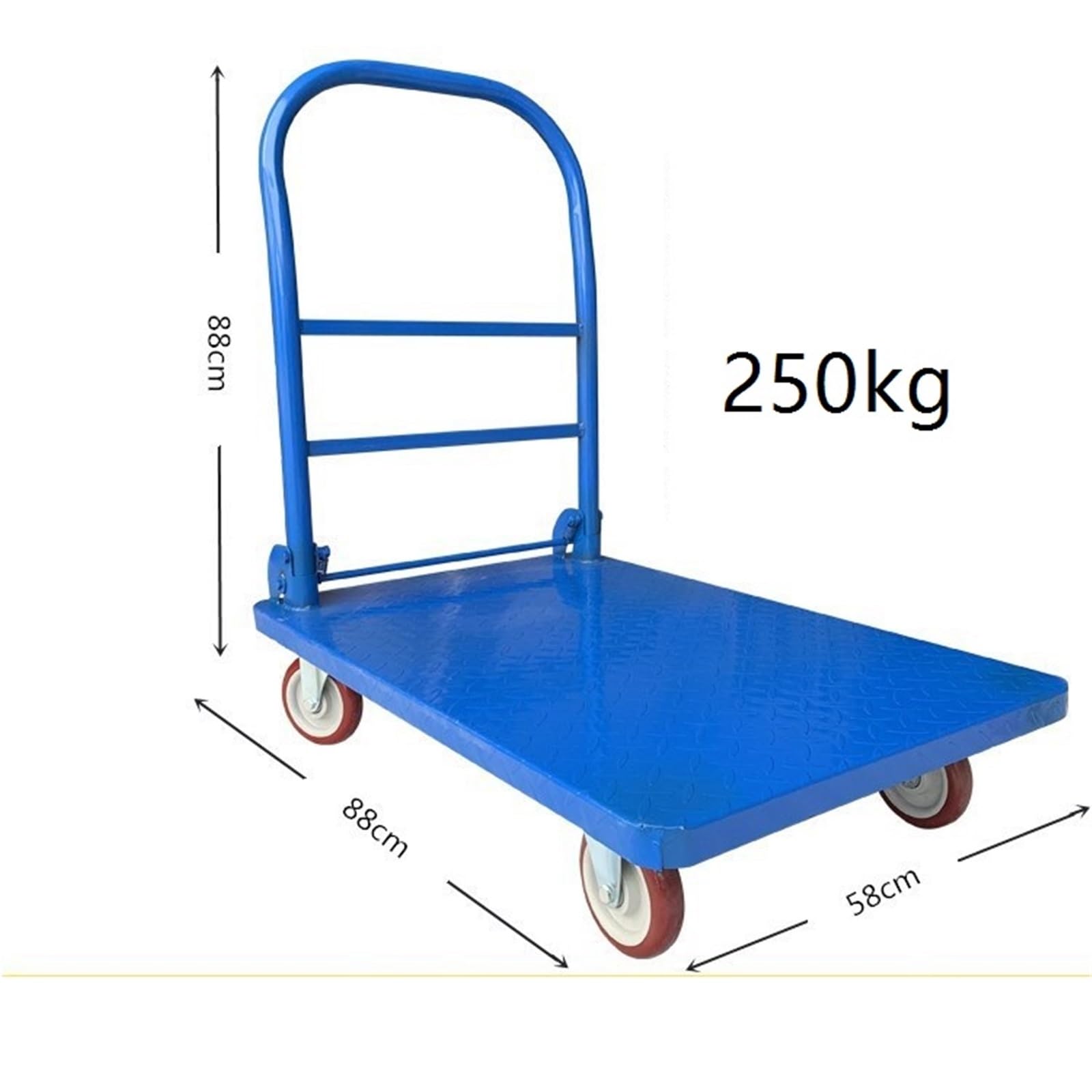 Carrello a Piattaforma per carichi Pesanti, Carrello a pianale in Ferro, Carrello a Mano Industriale con Maniglia Pieghevole e Ruote.