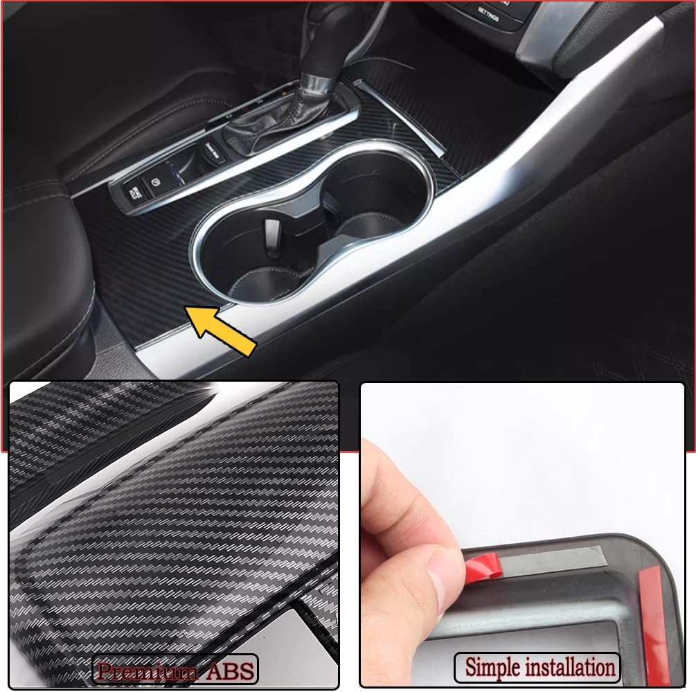 2Pcs Center Console Automatic Transmission Shift Boots Panel Cup Holder Cover for Acura TLX 2015-2020 - ABS Carbon Fiber Sport Interior Accessories（with Gear Shift Lever）