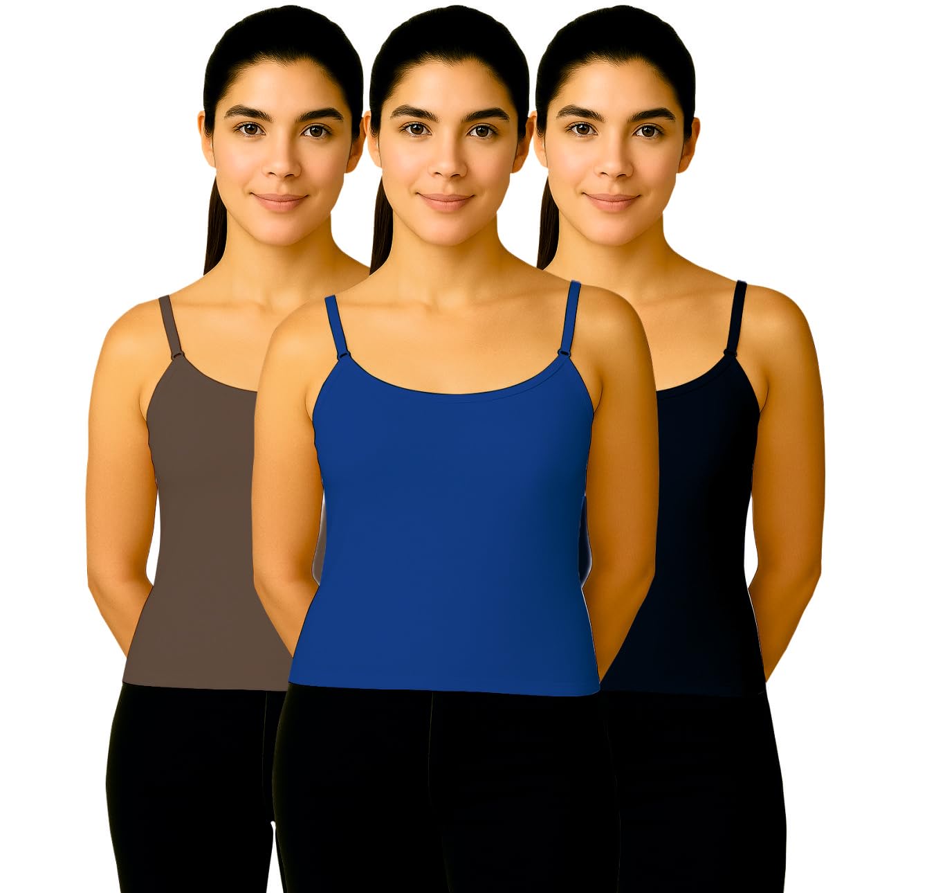 Womens Pure Cotton Camisole | Soft Stretchable Breathable Innerwear for Women | Solid Regular Fit Camisole Layering | Multi-Color, Color Name May Vary as per Availability | Pack of 3-picture-43