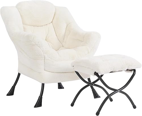 Silla perezosa y otomana de felpa, gran silla de descanso contemporánea con reposabrazos y un bolsillo lateral, moderno sofá tapizado de ocio con