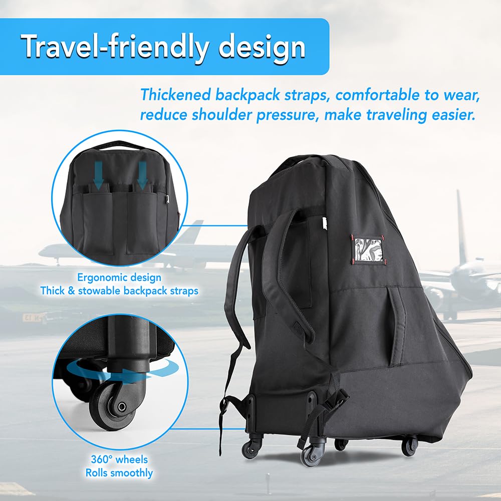 Borsa da viaggio per seggiolino auto con ruote, per check-in aeroporto, borsa da viaggio con cinghie imbottite per zaino, impermeabile, coprisedile da viaggio, custodia da viaggio (nero)