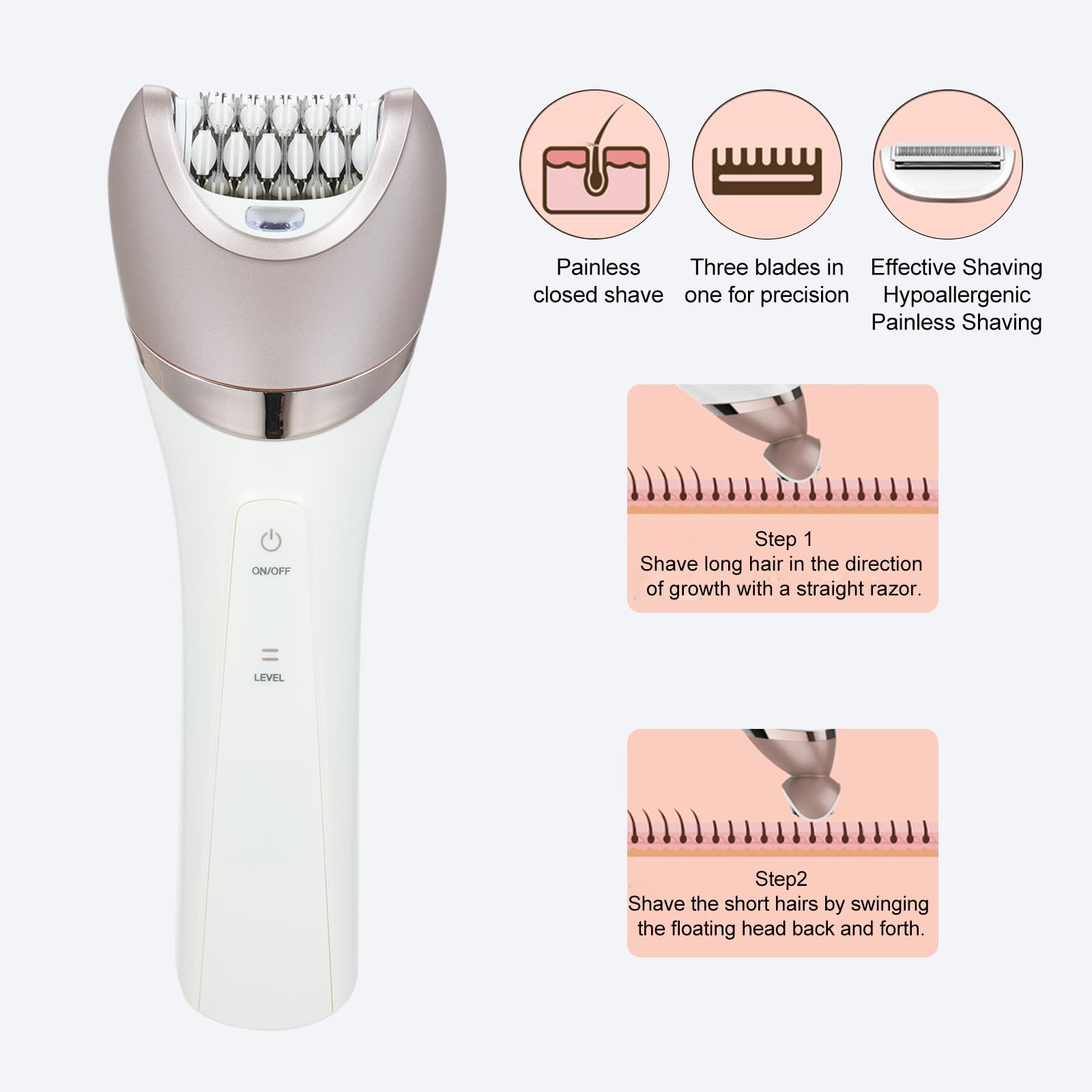 ACAGALA Depilador eléctrico 6 en 1 para mujer, depilación sin dolor en la cara, cuerpo y pies – Kit compacto con accesorios de precisión