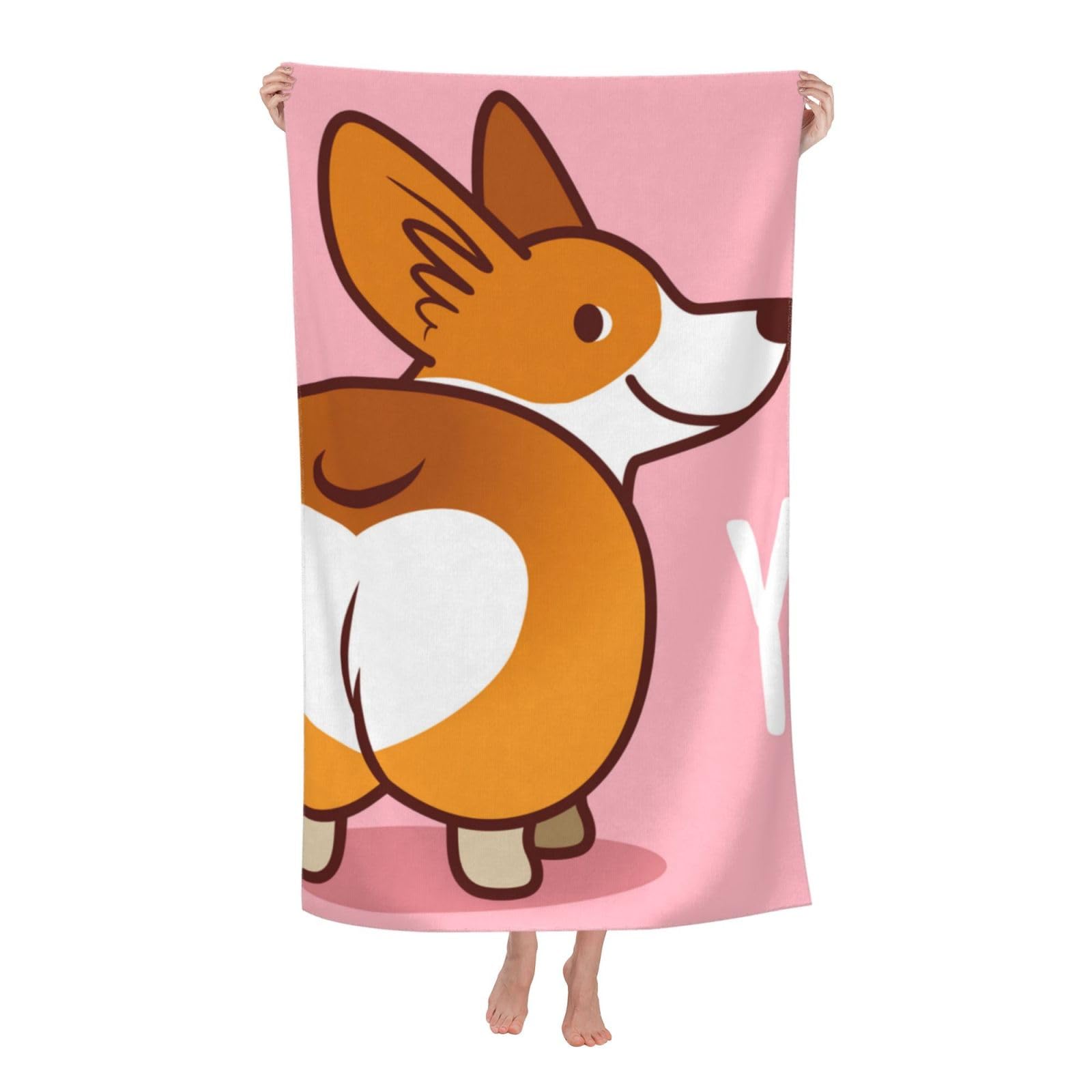 LSRCPD Beach Towel Cute Pink Corgi Dog Microfiber Beach Towels Blanket Oversized Tropical Big Extra Large XL Pool Towels Quick Dry Sandproof for Women Girls Kids