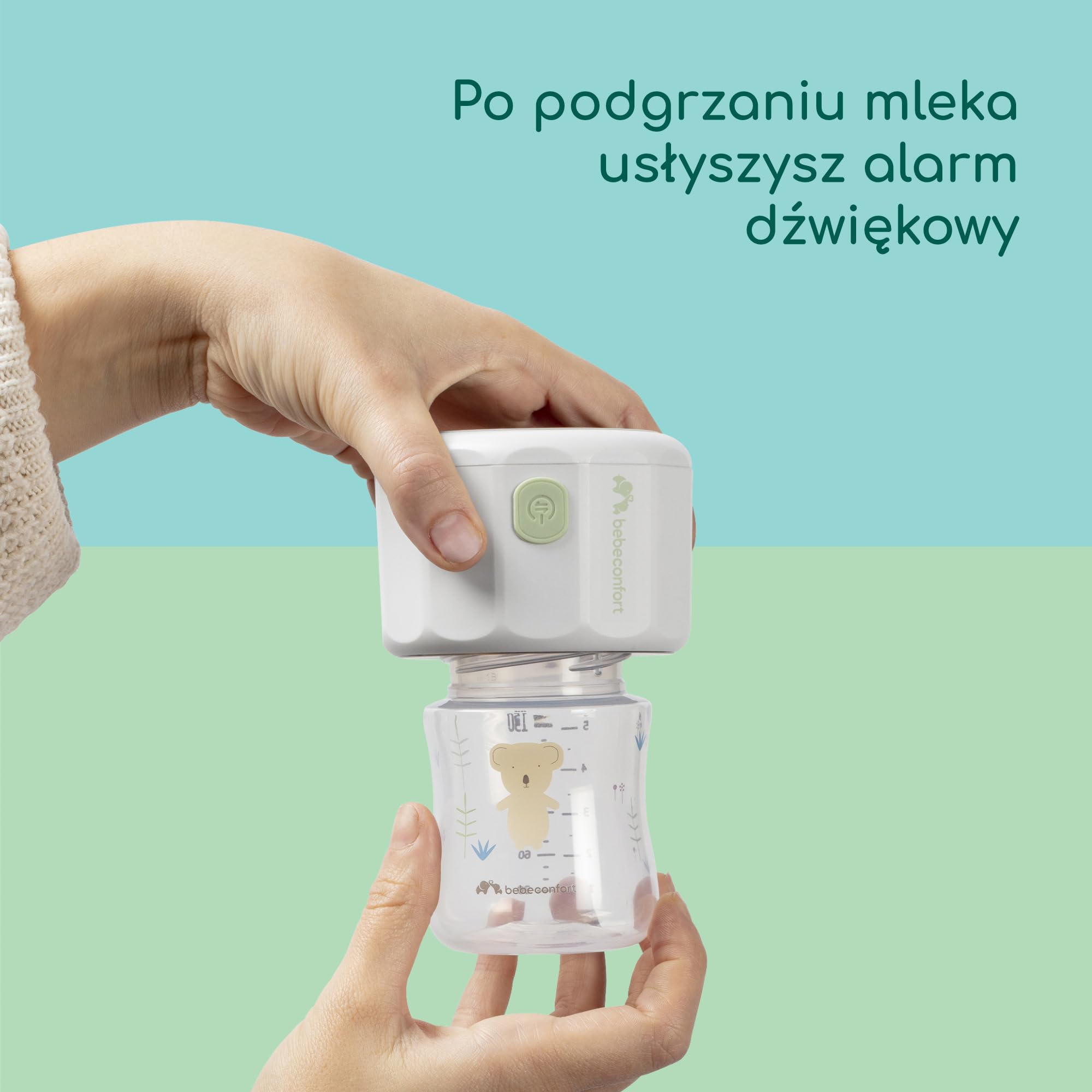 Bebeconfort Pocket Cyfrowy podgrzewacz do butelek, przenośny podgrzewacz do butelek, mały dł. 6,5 x szer. 6,5 x wys. 8 cm, lekki (280 g), cyfrowy wyświetlacz, wytrzymała bateria, regulacja temperatury