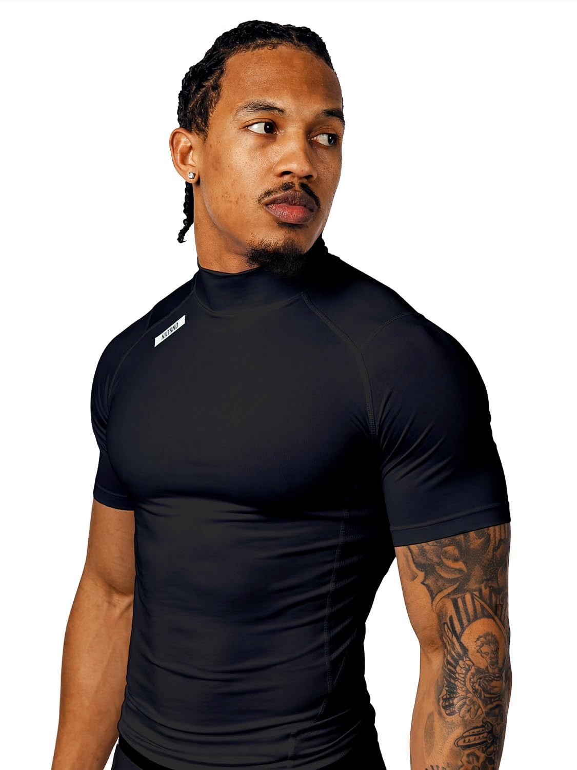 Nxtrnd - Camiseta de compresión de cuello alto para hombre, manga corta, cuello alto falso