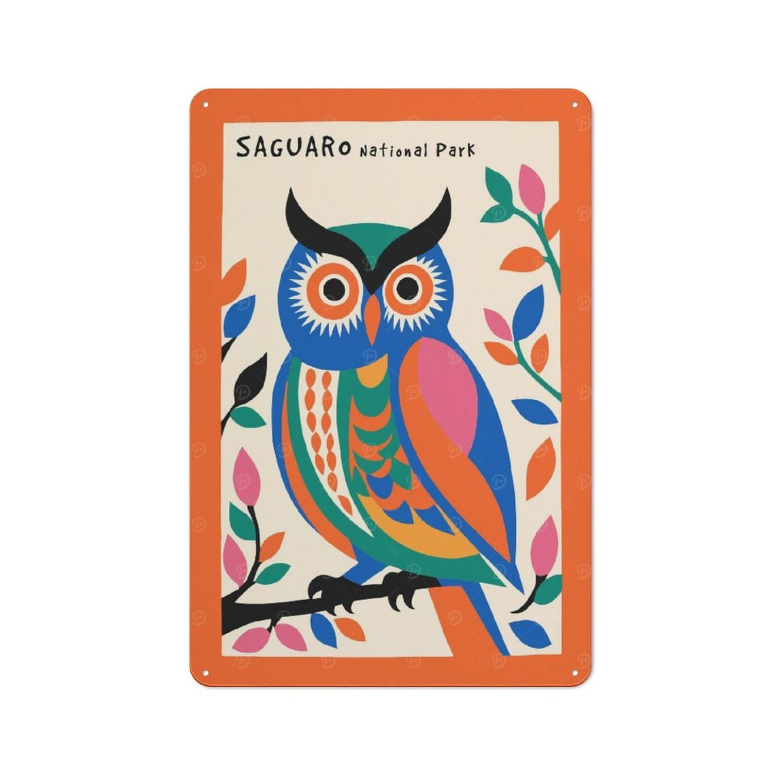 Junmoney Style-19 Tin Sign With Saguaro National Park Owl Design 30X20cm, Creative Creative Space Decor For Home Office, Reading Corner Or Bedroom