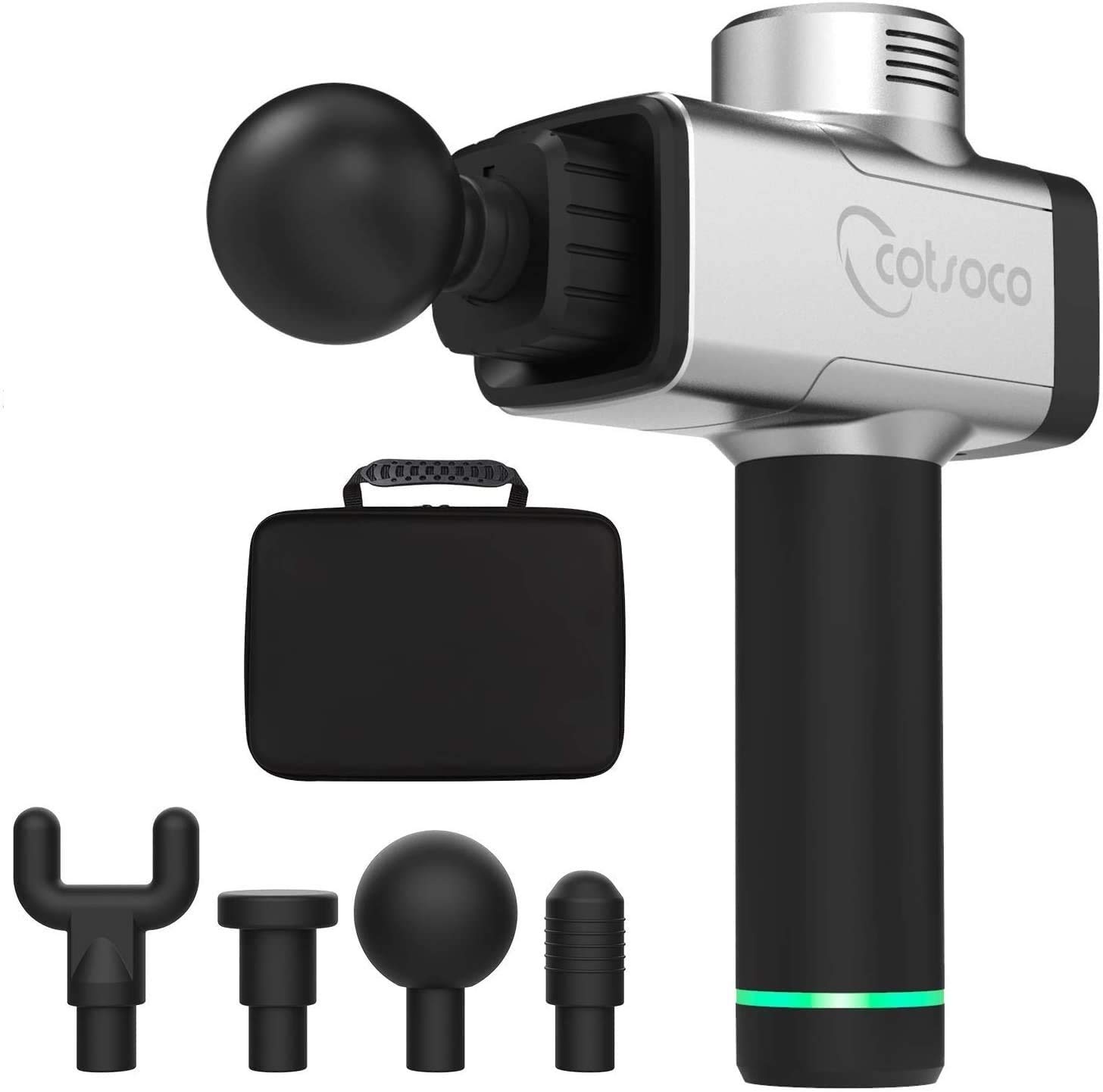 Massage Gun, 5 speed choice Cordless Handheld Deep Tissue&Muscle Massager, Percussion Massage Device Featuring Quiet Glide Technology-Silver