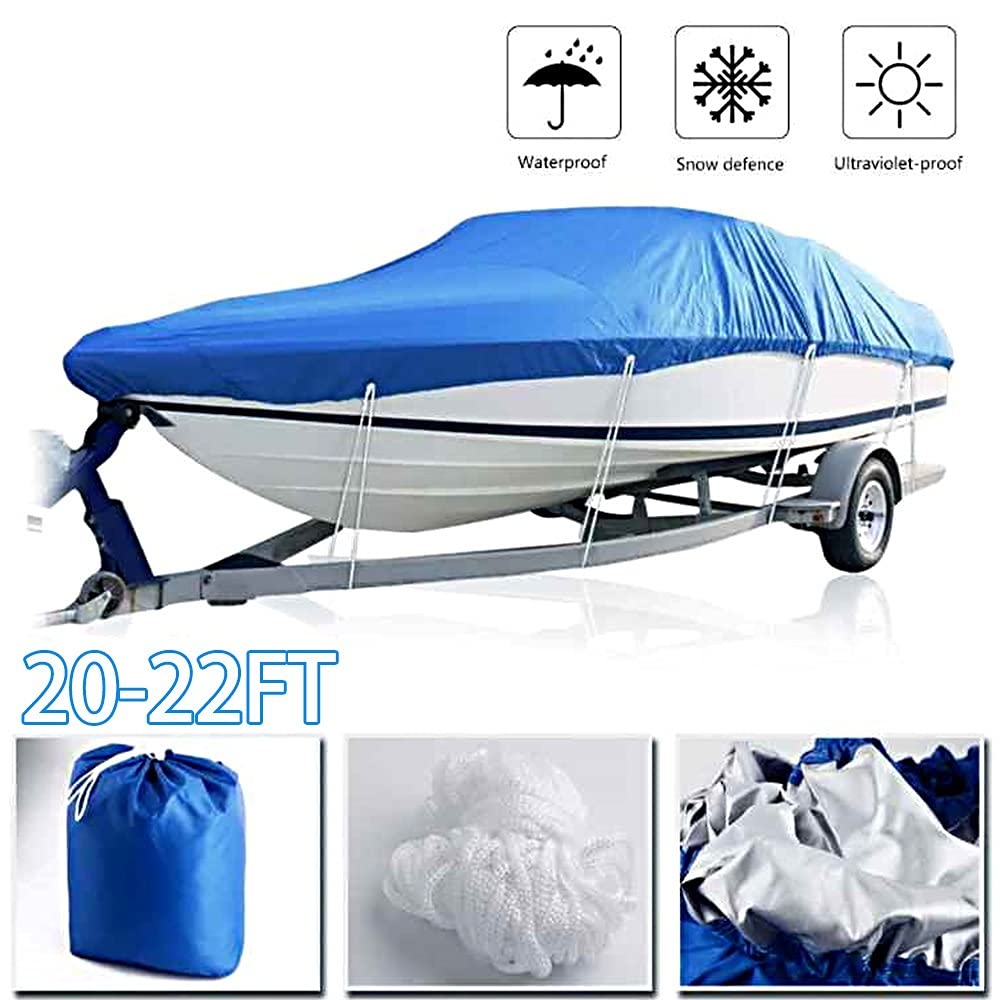 Telo per Barche Heavy Duty 14-16FT / 17-1 9FT / 20-22FT. Trave 90inch Trailexrablex 210d Break Breade Break Cover Impermeabile UV. Blu protetto (Size : 14-16FT)