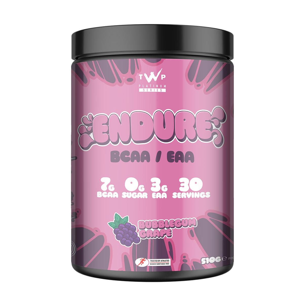 TWPNutrition Platinum Series Endure, EAAs & BCAAs Electrolyte Blend Pre, Intra and Post Workout, Zero Sugar, 510g and 30 Servings, 20 Great Flavours (Bubblegum Grape)