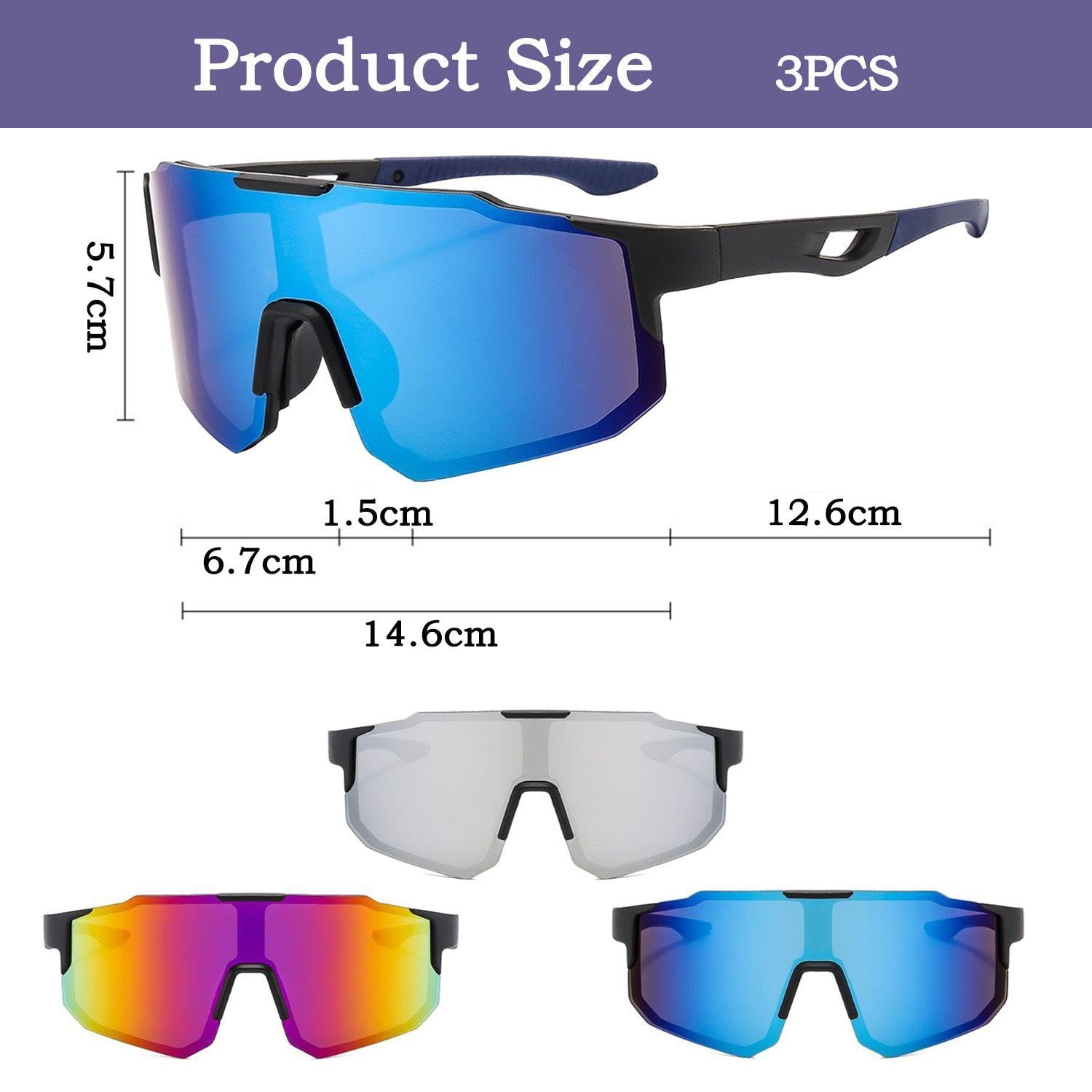 3 Paia di Occhiali da Sole Sportivi Polarizzati, Occhiali da Alpinismo, Stile Outdoor Facile da Indossare, Adatto per Ciclismo, Sci, Guida, Pesca.