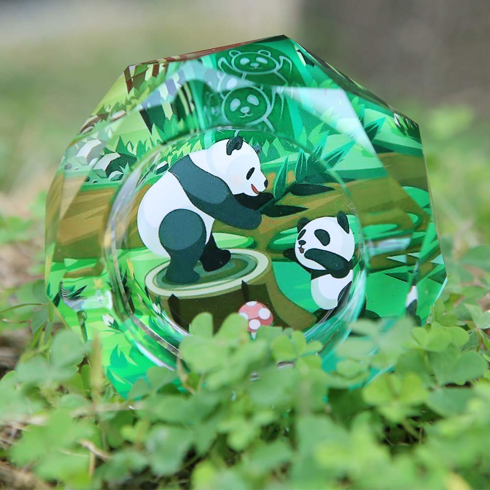 Cendrier octogonal en verre avec motif panda unique de 9,9 cm pour la maison, le bureau, la décoration de table, cadeau pour papa