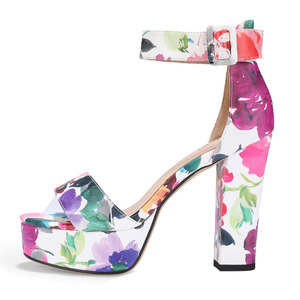 IDIFU IN5 Sabrina Platform Block Chunky High Heels Ankle Strap Heeled Sandals Sexy Wedding Party Dress Shoes for Women Open Toe Heels: 5 Floral Purple