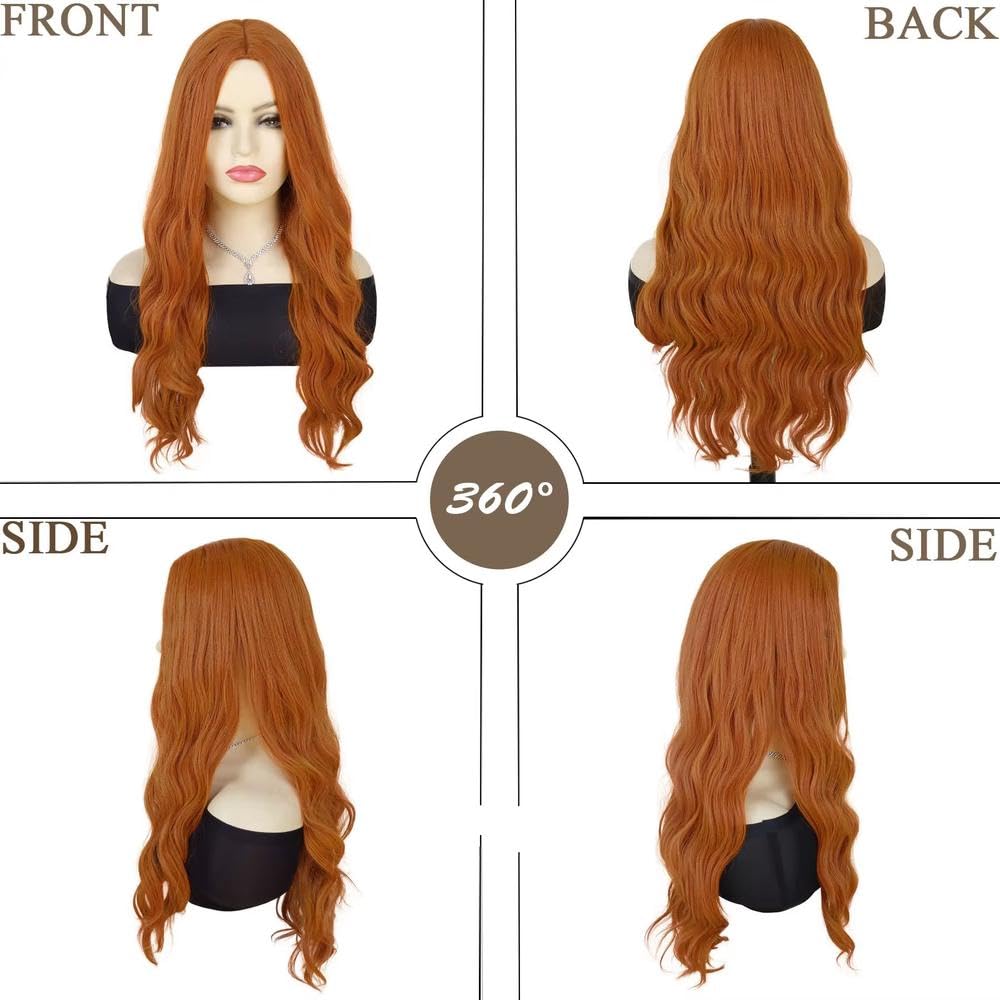 Haarpflege 26 Zoll Orange Lange Gewellte Lockige Perücke Für Frauen Tägliches Cosplay(Auburn)