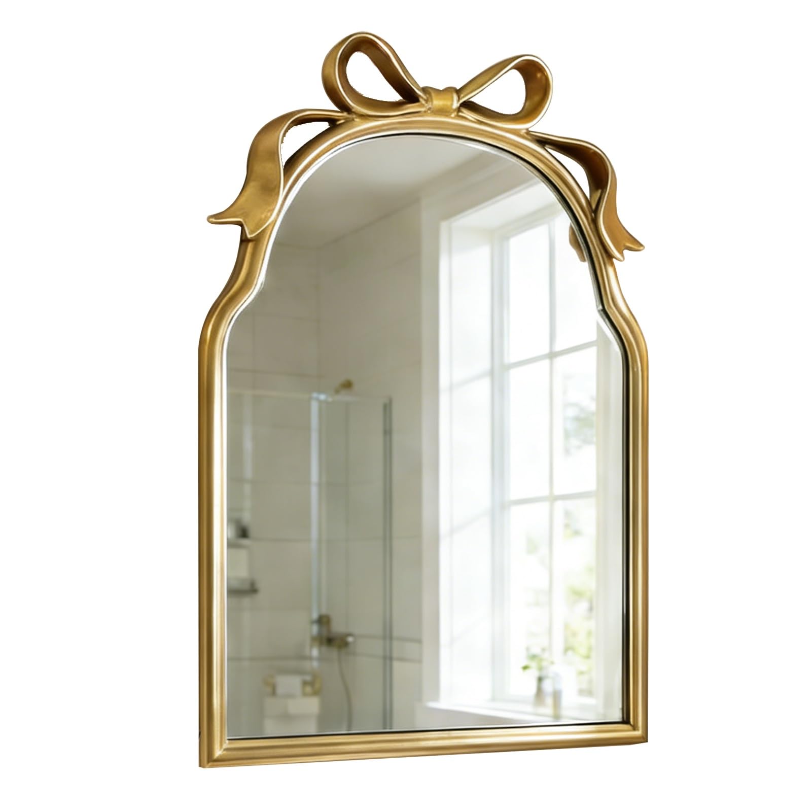 Miroir doré arqué style vintage pour créer une ambiance chaleureuse et lumineuse