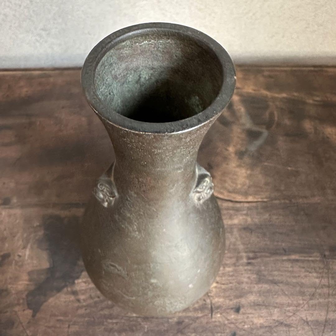 Amazon.co.jp: 古銅 双耳 面飾り 花瓶 花器 殷王朝西周時代 中国美術 
