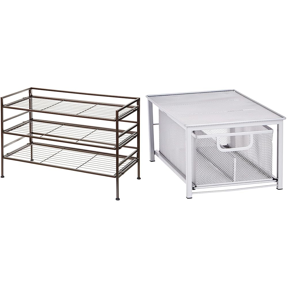 Amazon Basics Metal Shoe Rack Multicolour, 9Pair & AmazonBasics Mesh Sliding Basket Drawer