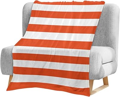 Kids Throw Blanket, Simple Orange and White Stripe Pattern Soft Fleece Blanket Kids Bedding Lightweight Bed Flannel Blanket for Girl Boys Toddler, 50x60 Inch