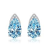 Whoiy Pendientes Azules Visuteria, Regalos Para Madre Hija Novia Pera Zirconia Cúbica Azul