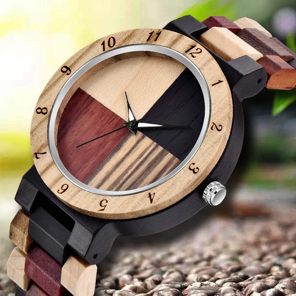 Tiong Reloj de Madera Natural Hombre - Cuarzo Japonés, Texturas Únicas, Colorido Unisex