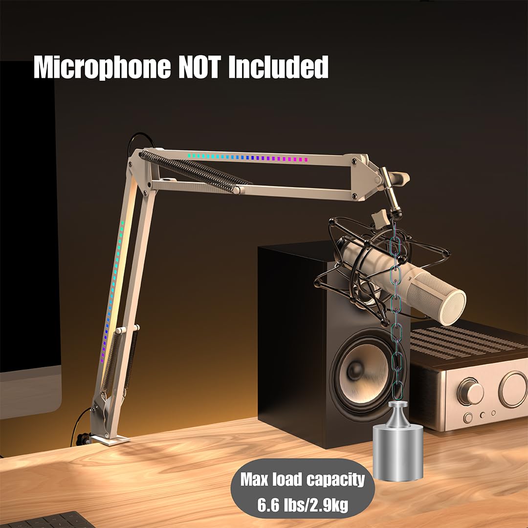 Braccio RGB Boom, supporto regolabile per microfono con morsetto da scrivania e clip per microfono, compatibile con HyperX Quadcast, Blue Yeti, Rode, Shure SM78 per streaming, giochi,