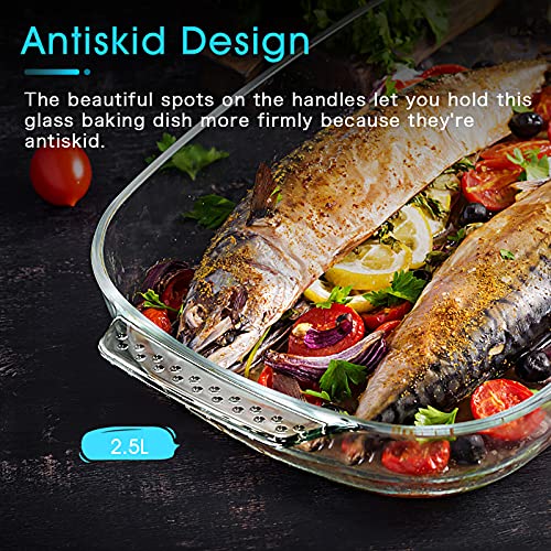 Nutriups Glass Baking Dish Baking Glass Pan For Oven Glass Pan For Cooking Lasagna Glass Baking Dish Glass Baking Tray Oblong Glass Baking Dish Rectangular Glass Baking Pan With Handles Lead-Free 1.8 Qt #TOP2