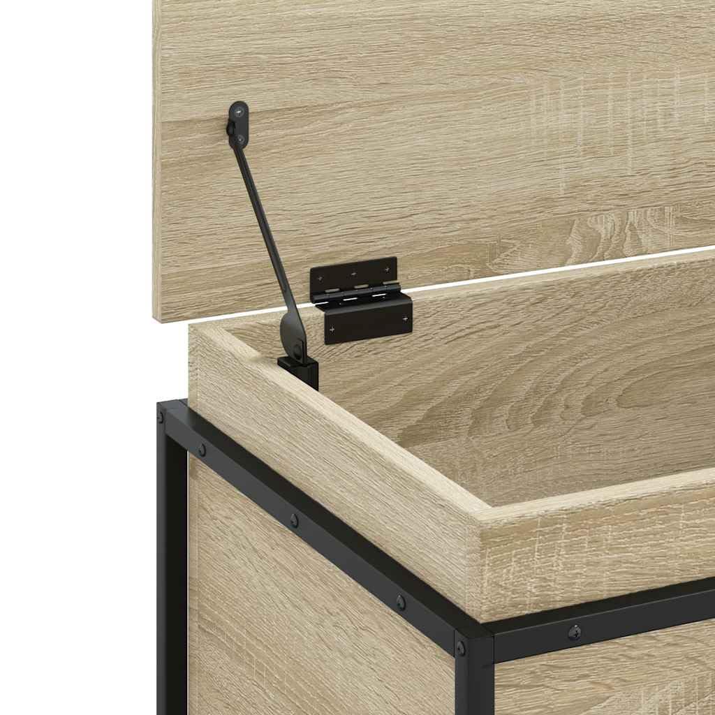 Aufbewahrungsbox mit Deckel 60x40x51,5 cm Sonoma-Eiche Holzwerkstoff Truhe Spielzeugkiste mit Metallgestell für Wohnzimmer