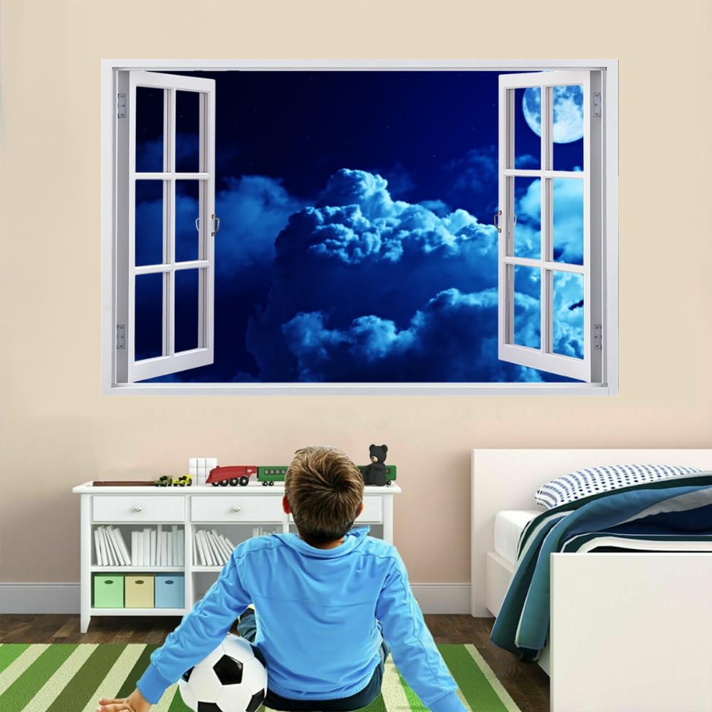 Stickers Muraux 3D Brisé Lune Décoration De La Maison Amovible En Vinyle De Tatouage Mural Décalcomanies Art Pour Bébé Pépinière Fille Garçon Enfants Chambre 110x70cm