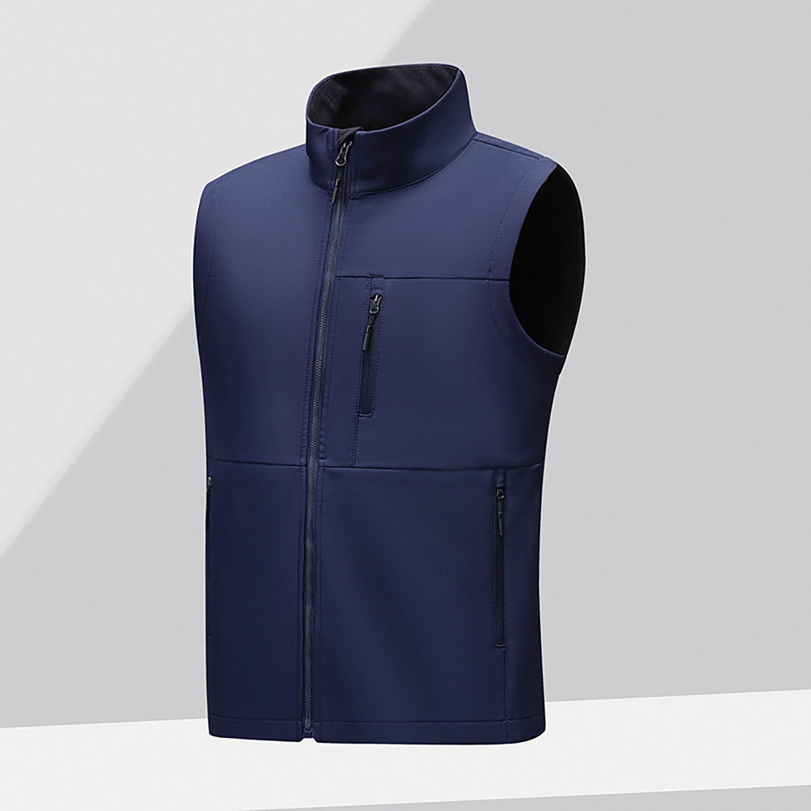 Gilet da uomo leggero per attività all'aria aperta in softshell | Gilet in softshell con colletto alto, tinta unita, con tasche, aderente, comodo, morbido