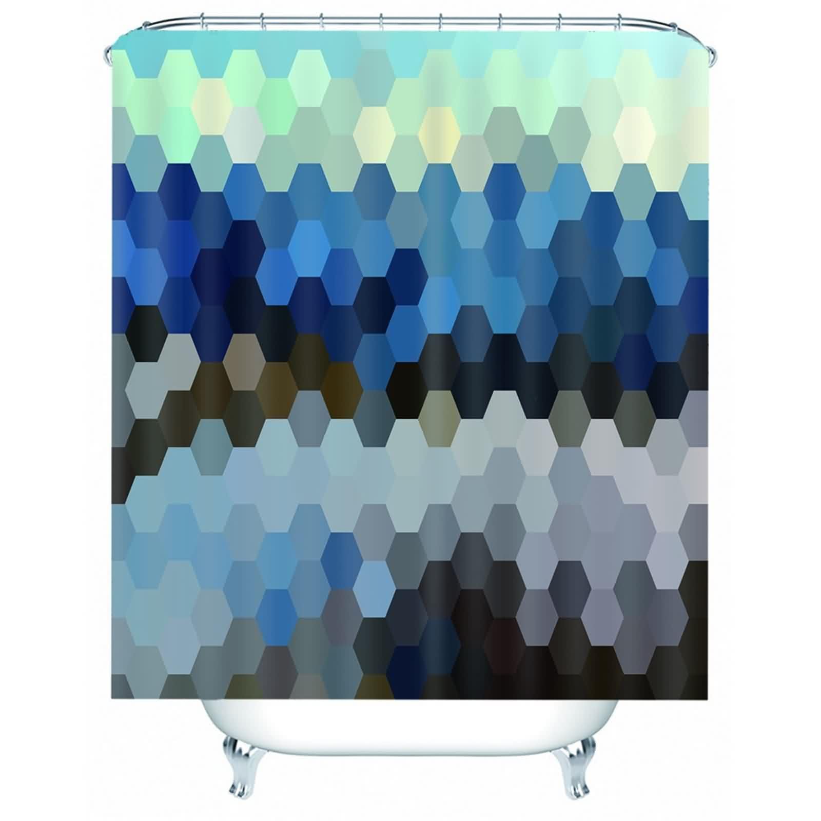 Rideau de salle de bain polyester bleu gris à motif treillis pour douche et baignoire