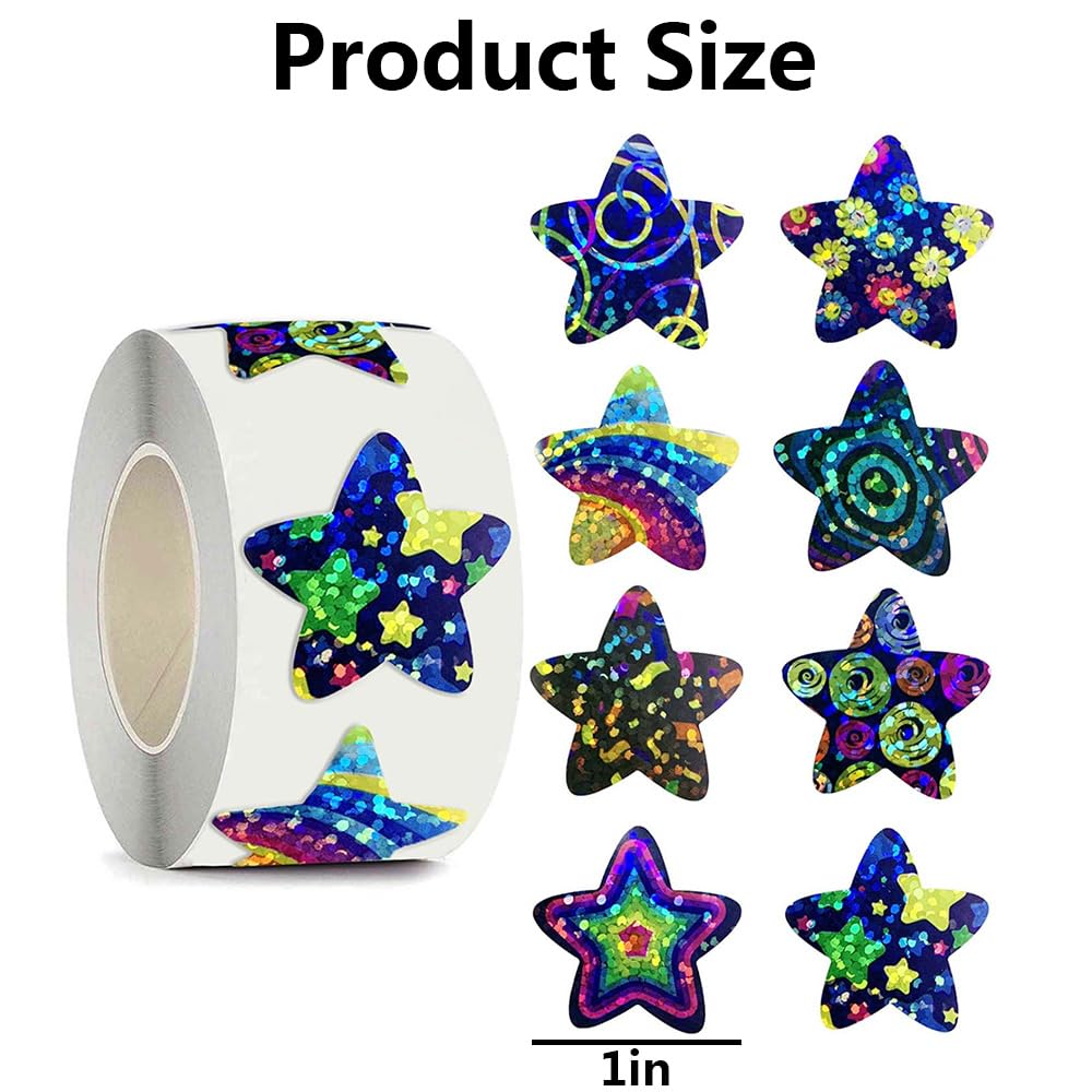 500pcs Glitter Star Stickers for Kids Reward - Colored Sparkly Holographic Shiny Blue Stars Roll for Envelope Seal, Behavior Chart Labels - Teacher Supplies - Image 2