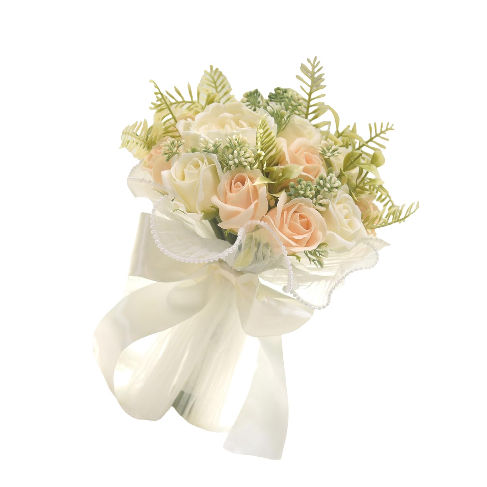 LSTTBO Artificial Rose Bouquets for Bride Bridesmaid Wedding Decoration in White and Champagne Elegant Roses Bouquet