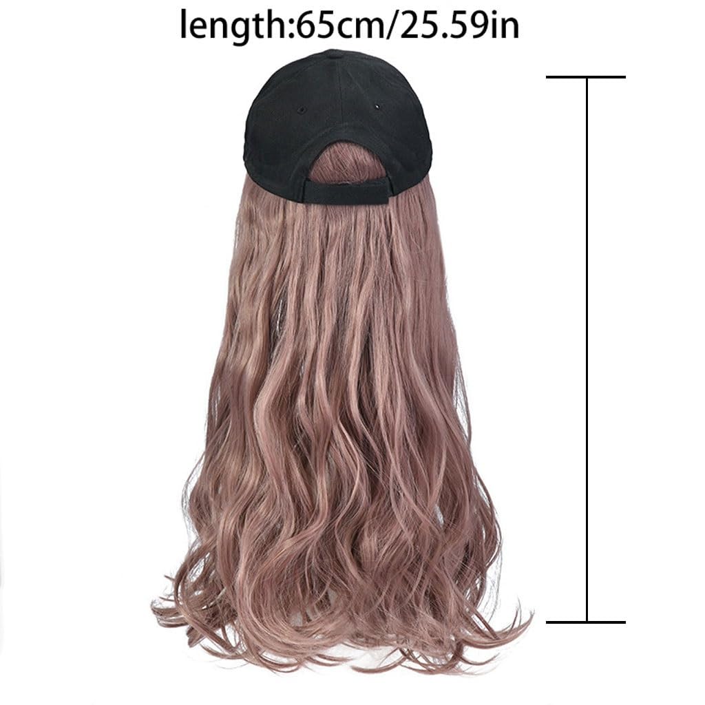 FEELIN Baseball Cap with Hair Extensions Women's Wig Cap, Long Wavy Curly Wig Wig Cap, Natural And Realistic Wig Cap, Suitable For Daily Party Use Hat Wig(Color:12)