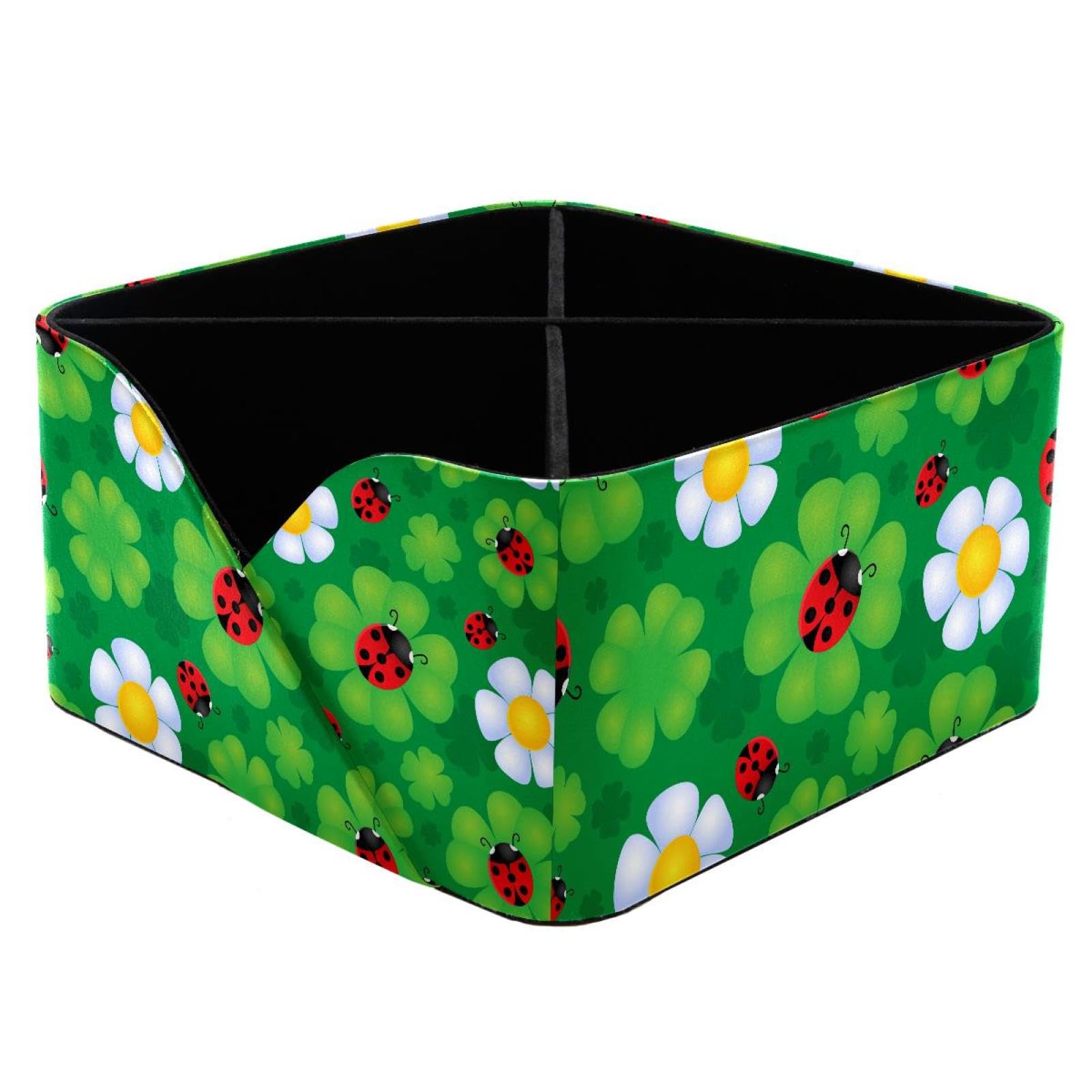 KengjuTesu Flowers and Ladybugs Desktop Organizer Pen Holder, Rectangular Pencil Cup for Office, Study and Makeup Stations