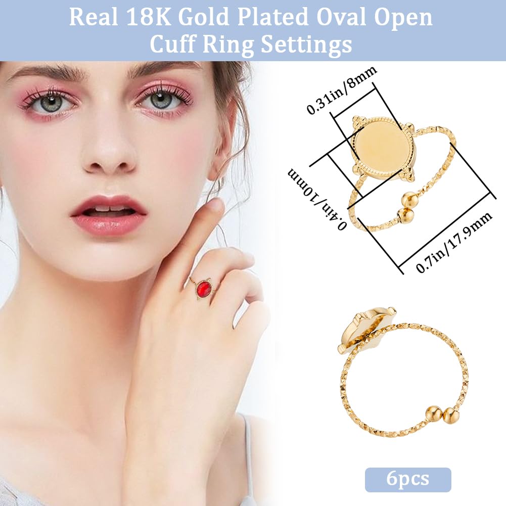 8 Anneaux Manchette Ouverts Plaqué Or 18k - Pour Création Bijoux DIY (cabochons, Perles)