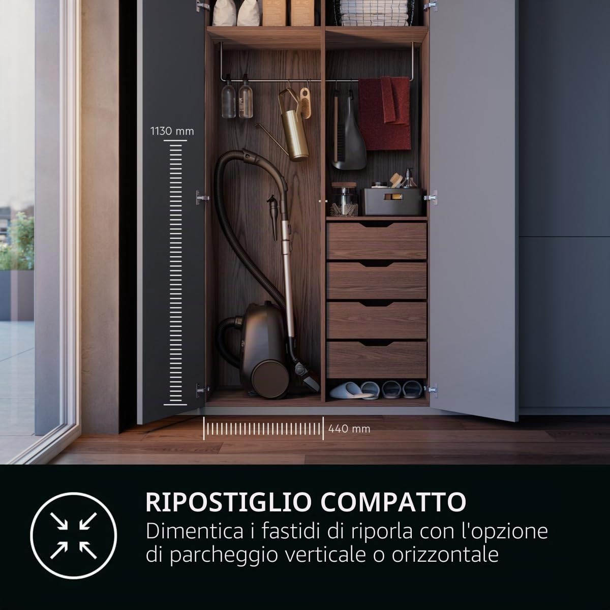 AEG AB61H6SW Aspirapolvere con sacchetto, elevata potenza di aspirazione su tutti i pavimenti, con ugelli aggiuntivi, 50% plastica riciclata, ideale per asmatici, persone allergiche, proprietari di