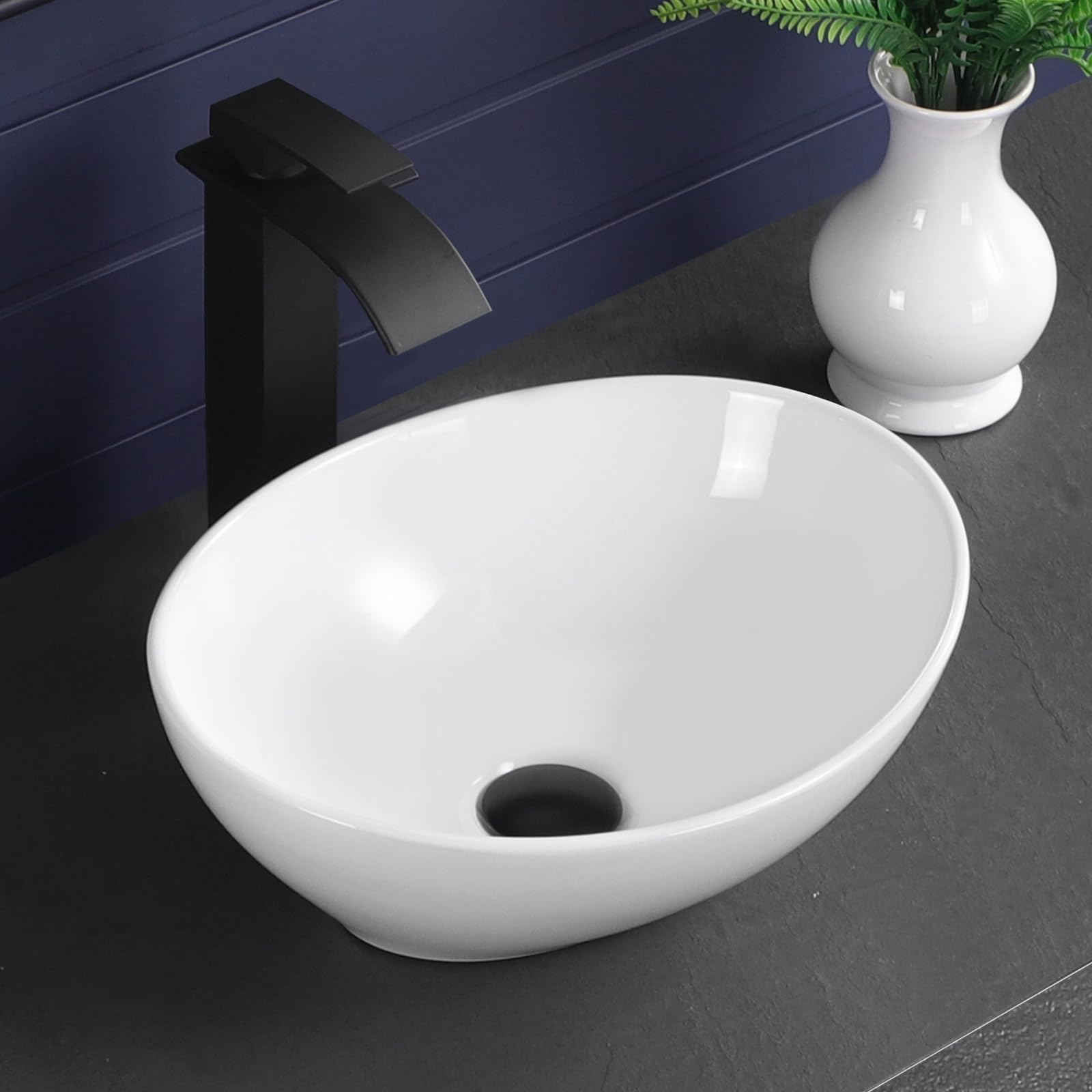 Zlewozmywak 40 cm x 33 cm owalny zlew łazienkowy nowoczesny biały porcelanowy ceramiczny nad blatem wpuszczana umywalka do łazienki umywalka artystyczna
