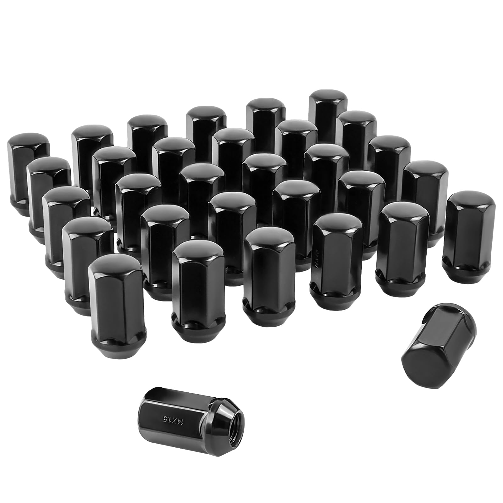 Photo 1 of 14x1.5 Lug Nuts 32pcs Compatible with 2008-2024 Silverado Sierra 2500 3500 2012-2024 Ram 2500 3500 Black Wheel Lug Nuts Part No 611-236