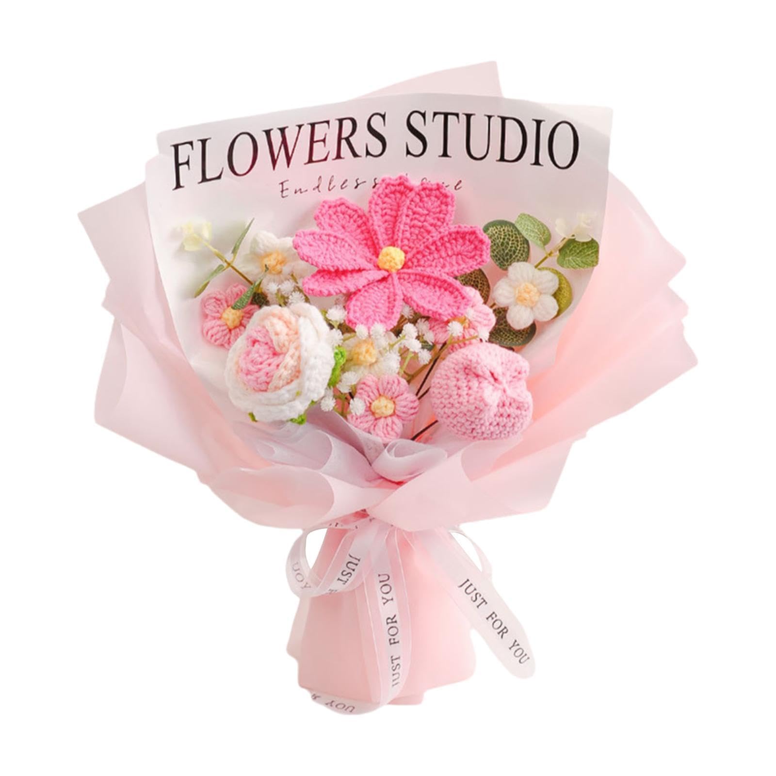手編みのピンクの花のブーケ Amazon｜Toysmith かぎ針編みの花束 手作りのニットブーケ