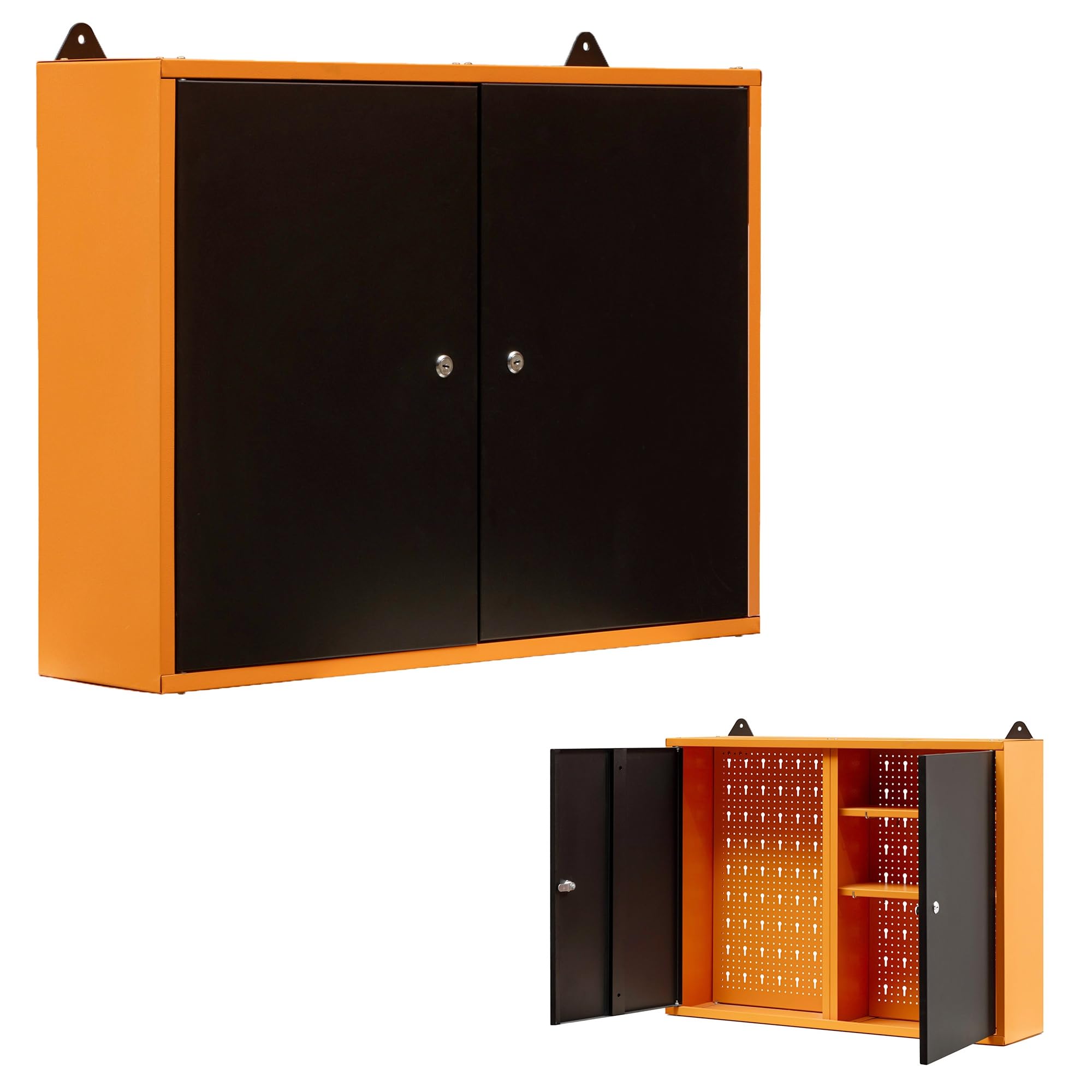 METALLMOBELL - Armario Metalico de Pared | 80x60x20cm, con Estanterías, Panel Herramientas y Cerradura, Multiusos | Armario Almacenaje, Mueble Almacenaje, Armario Oficina, Armario Herramientas -MB02