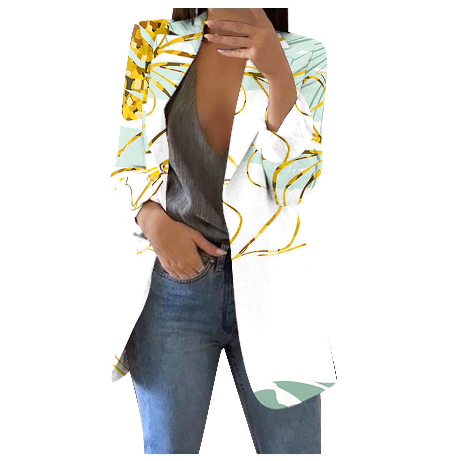 Splrit-MANWomen's Spring Autumn Vintage Lapel Floral Printed Casual Long Sleeve Cardigan Formal Work Coat Stylish Slim Fit Comfortable Jacket Charming Cute Party Tops for Women