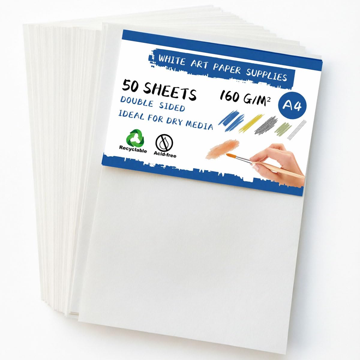 Drawing Sketch Paper A4 Cartridge Paper,160gsm Pack of 50 Sheets Art Paper, Mixed Media Paper for Sketching, Painting,Inks,Watercolour,Acid Free