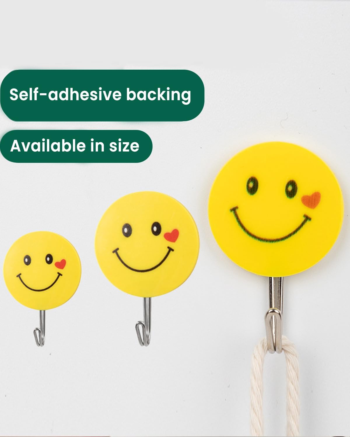3 PCS Smiling Face Utility Hooks for College, Adhesive Cute Adhesive Wall Hooks Hanger for Robe Towel Key, Large