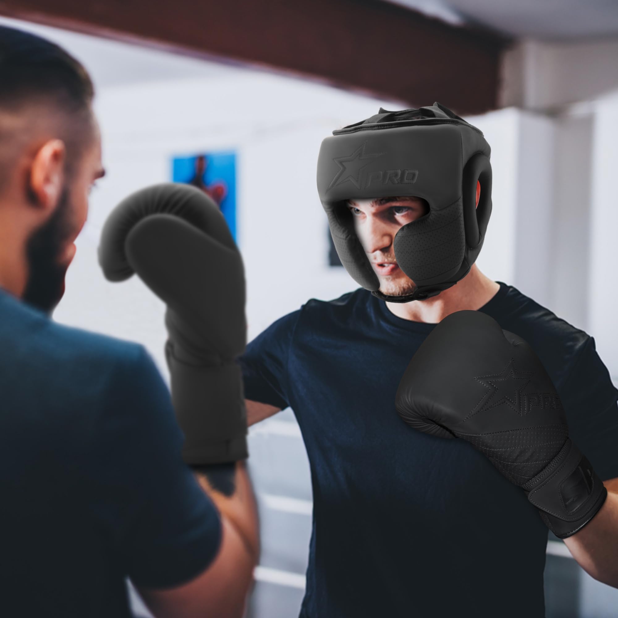 Starpro Protector de Cabeza de Boxeo, Casco de Combate de Poliuretano Negro Mate para Hombres y Mujeres, Ajuste Ajustable, Ligero, máxima protección contra Impactos, Artes Marciales Mixtas, Muay Thai