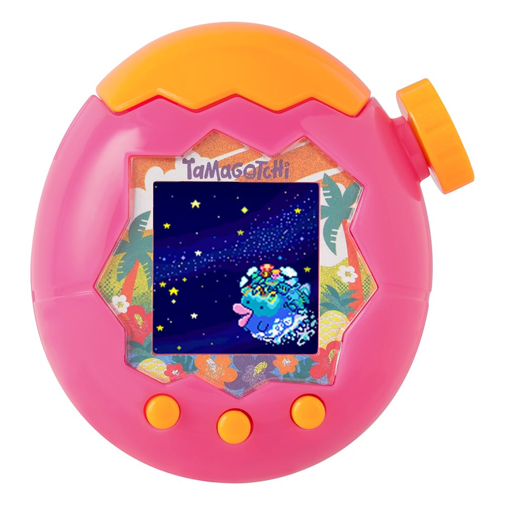 Tamagotchi Paradise Orange Tropics – Juguete Interactivo Tamagotchi – Rueda giratoria con Zoom – Modelo Rosa y Amarillo – Juguete para niños a Partir de 6 años – Bandai – 43425