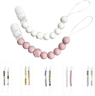 Silicone Beads Pacifier Clips for Baby Girls & Boys, Baby Pacifier Holder Clip, Pacifier Strap Pacifier Leash, Gift for Baby Shower and Birthday,2 Pack