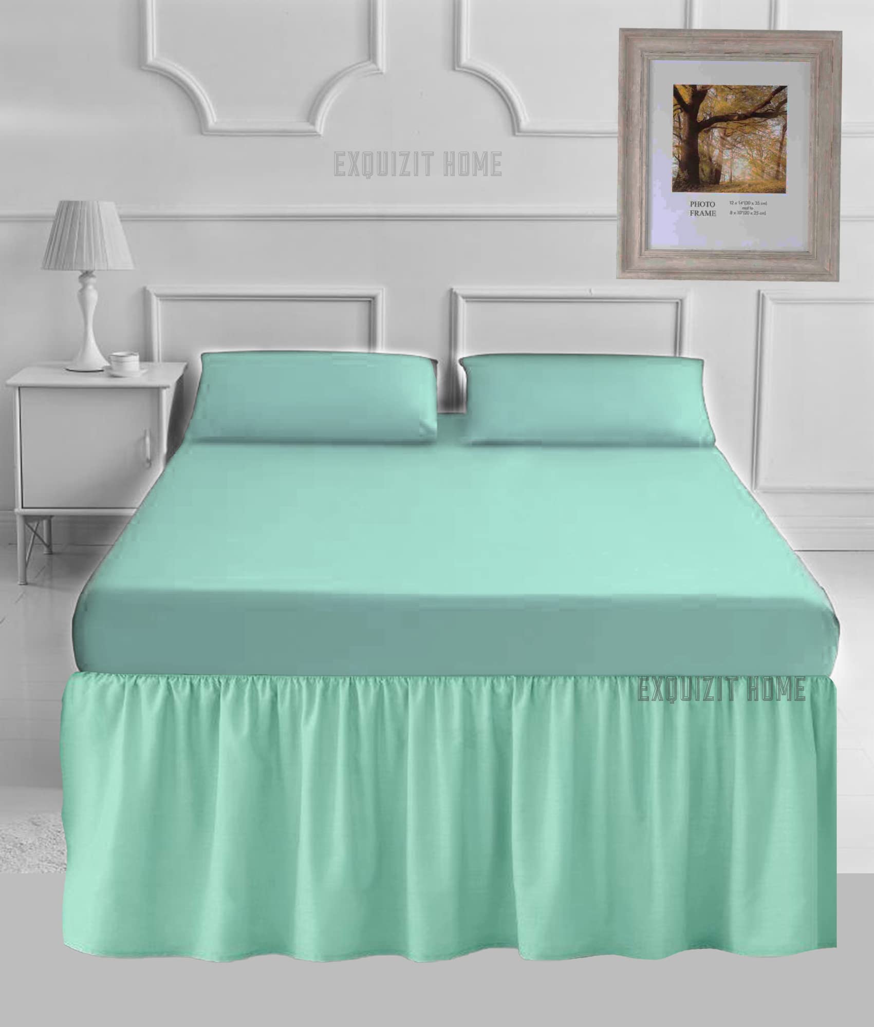 EXQUIZIT HOME® 16" Extra Deep Valance Sheet – 40cm Frilled Drop Polycotton Percale Base Valance, Plain Dyed Easy Care Bed Skirt (Superking, Mint)
