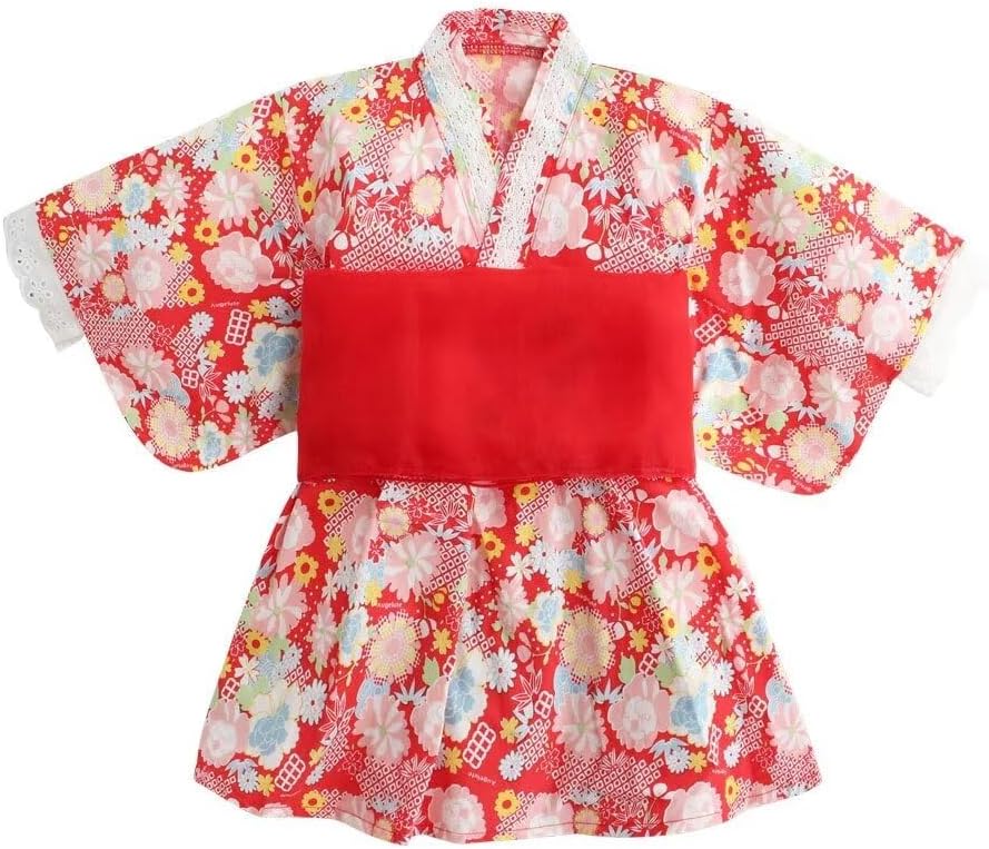 Jinbei Yukata Kids' Clothes Girl's Kimono 2-Piece Set Baby Summer Japanese Cotton Kimono Kimono Hair Decoration