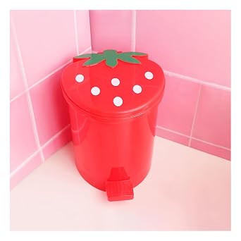Strawberry Trash Can, 1 Gallon Small Red Trashcan Cutecore Room Decor Kawaii Cute Trash Can for Bedroom Desk Office with 2 Rolls Garbage Bag and 20 PCS 3D Cartoon Stickers Red, Small