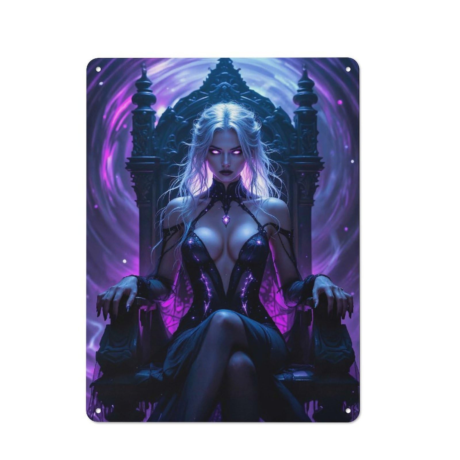 Junmoney Style-24 Metal Plaque 40X30cm With Dark Queen On Throne For Hallway Wall, Retro Decor, For Themed Interiors In Hallways And Entrance Areas